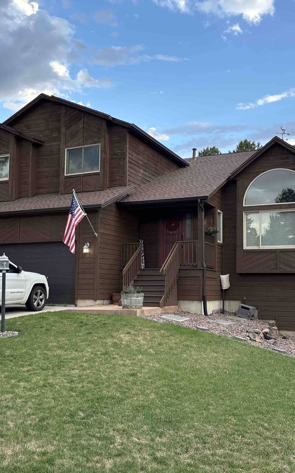 New seamless gutters and downspouts on a home in The Pinery, Parker